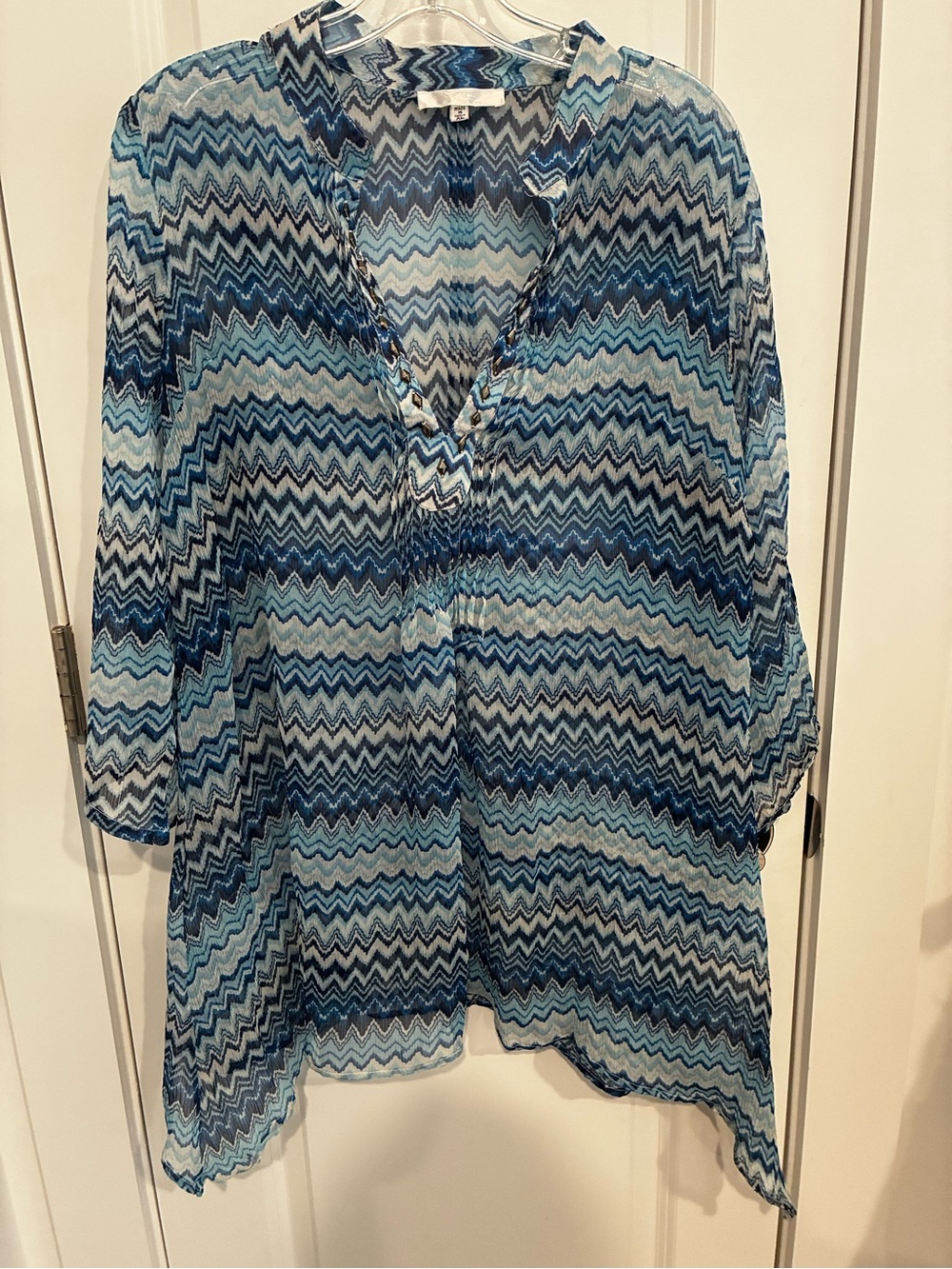 Sapogee Blue Chevron Studded Tunic Top Swim Coverup XL Boho Festival